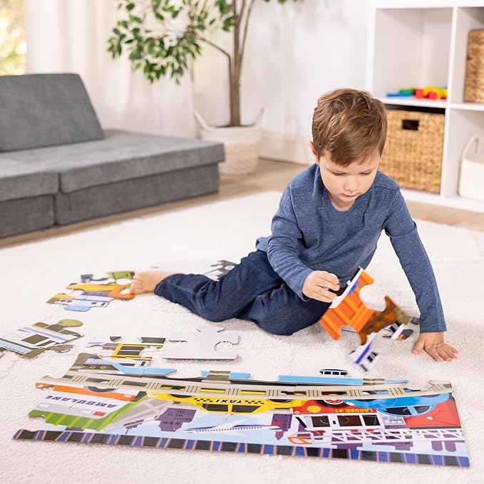 Melissa & Doug Traffic Jam Jumbo Floor Puzzle (24 Pieces, 2 x 3 Feet), Vehicle-Themed Jigsaw Puzzle for Preschoolers and Kids Ages 3+ - FSC Certified