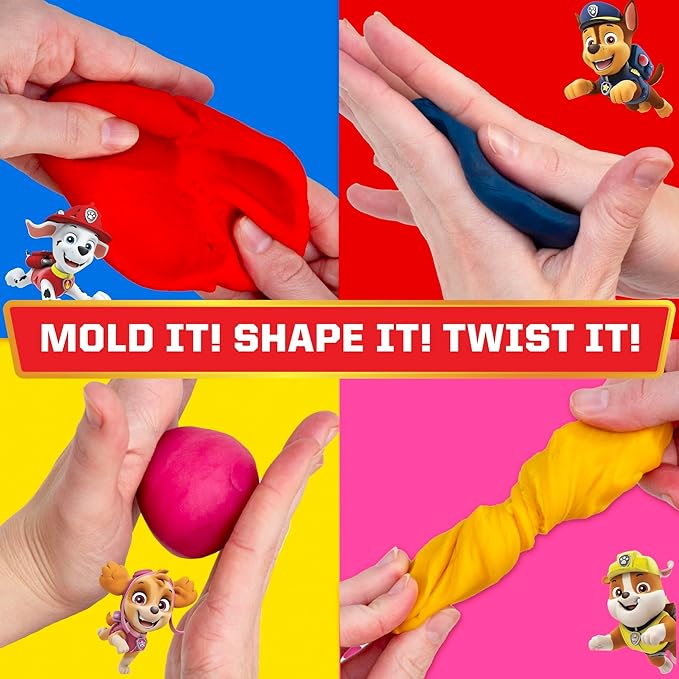 Paw Patrol Dough, 4-Pack of Sensory Dough, Resealable Storage Containers with Character Impression Molded Lids, Paw Patrol Toys, Goodie Bags Stuffers for Kids, Kids Party Favors, Arts & Crafts