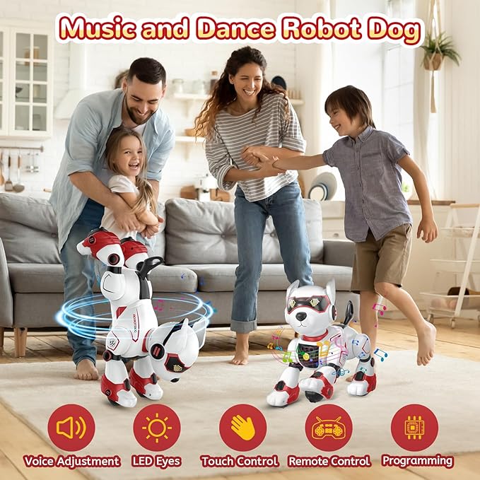 Robot Dog Toy for Kids, Programmable Interactive RC Pet with Voice Control & Touch Sensor, Imitates Animal Sounds, Plays Music, Dance Modes, Robotic Puppy Toy for Kids Boys & Girls (Red)