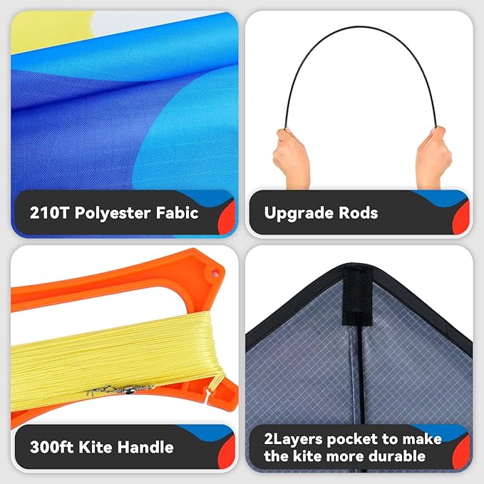 Kite, Large Delta Kites for Kids and Adults, Easy to Fly Rainbow Kites, Durable Multifunctional Beach Kite, Tangle-Free Flight Line, Durable