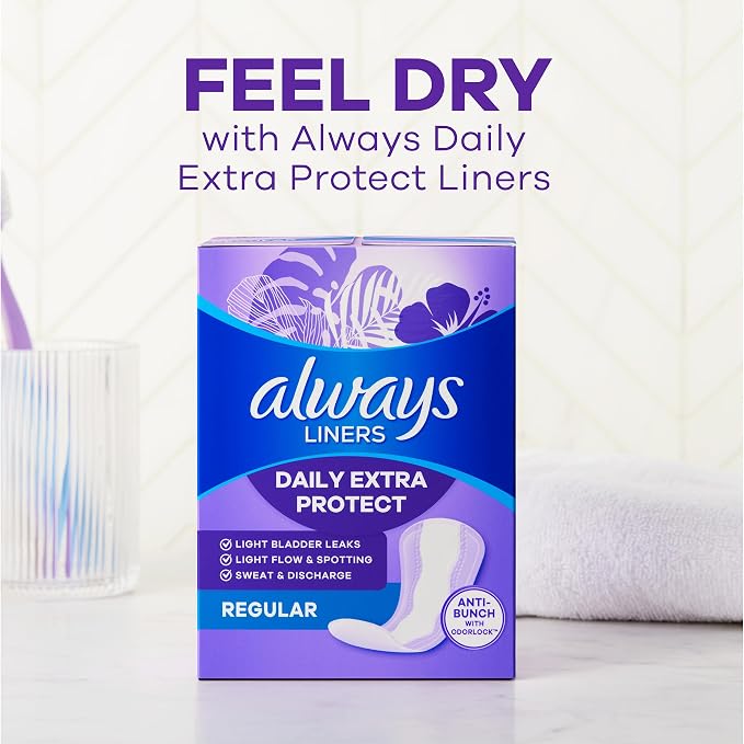 Always Panty Liners for Women Anti-Bunch Xtra Protection Daily Liners, Extra Long, Unscented, 68 Count x 4 (272 total)