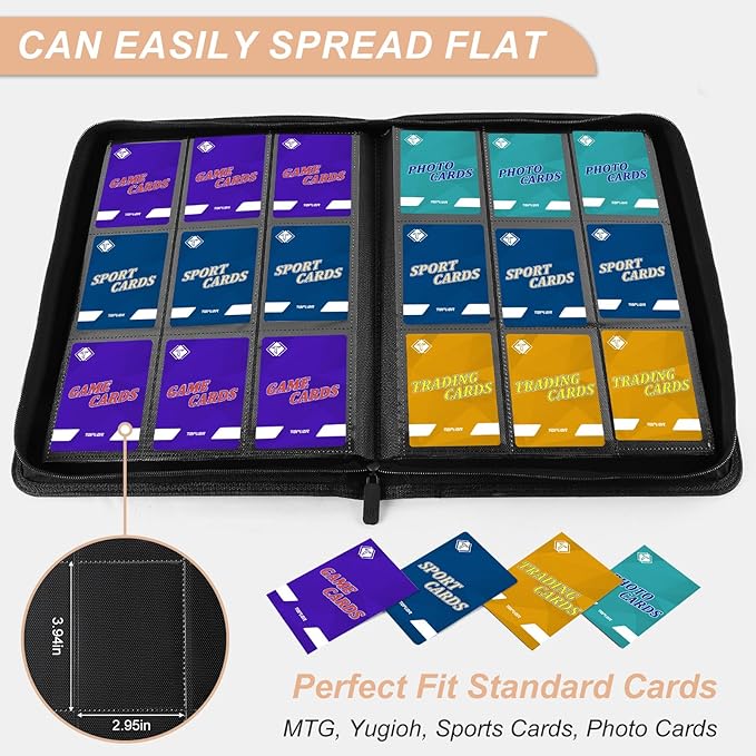 TiopLior Zip MTG Card Binder with 432 Side Loading Pocket - fits TCG Baseball Football Sports Cards - Easy to Insert Collection Binder - Black