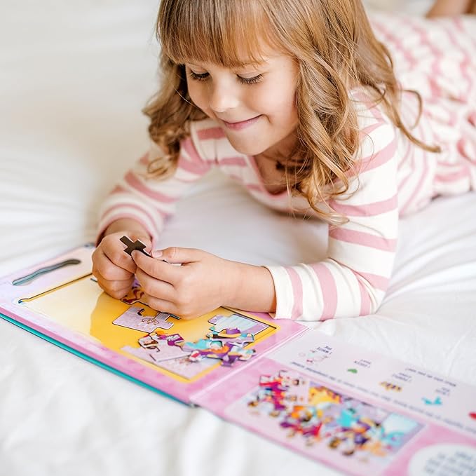 Melissa & Doug Take-Along Magnetic Jigsaw Puzzle Set – Princesses (2 x 15 Piece) Travel Activity Toy for Preschoolers and Kids Ages 3+