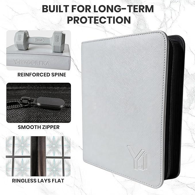 Toploader Binder 4 Pocket, Holds 128 Toploaders, Double-Sided Card Storage Binder for 3" x 4" Rigid Cards, PU Leather Album for Trading Cards & Sports Cards(white)