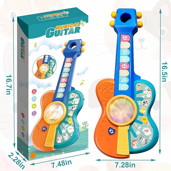 Toddlers Guitar Musical Toys for 1-2 Year Old Boy/Girl, Multiple Modes with Piano Keys, Animal Sounds, Musical, Baby Toys 12-18-24 Months, Gifts for One Year Old Boys/Girl