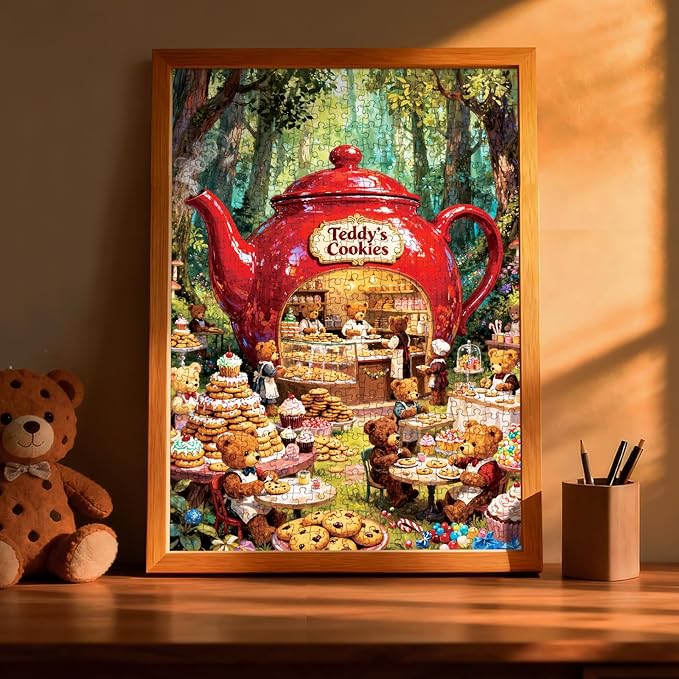 500 Piece Large Size Jigsaw Puzzles for Adults and Teens Family Happy Games Teddy Bear Cookies Store [Larger Size Pieces]