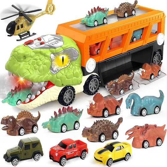 Dinosaur Toys for Kids 3-5, 5-7 Year Old Boys, Big Dinosaur Truck with 10 Mini Cars, Dino Toys for Ages 2-4, Kids Toy T-Rex Transport Carrier Truck, Birthday Gifts for 3 4 5 Year Old Toddler Boys