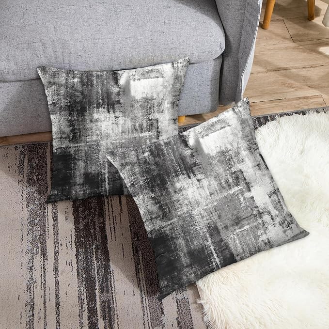 Emvency Throw Pillow Covers Set of 2, 18 x 18 Inch, Black White Modern | Abstract Modern Painting Outdoor Decorative Square Pillow Cases Couch Cushion Case for Couch Bed Sofa Living Room Home Decor