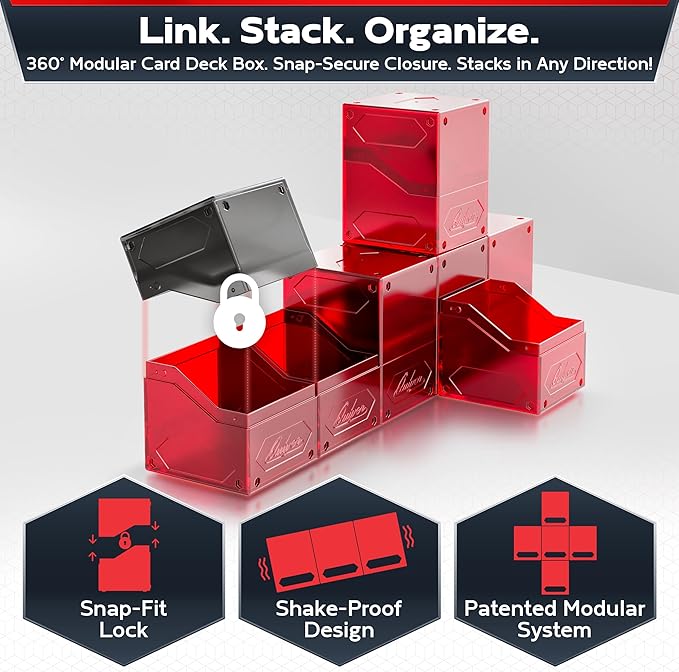 Quiver Time 360° Modular Nexus DeckBlock - Durable Stackable MTG Deck Box for Commander fits 100+ Cards | Stylish 100 Card Deck Box MTG | Interchangeable TCG Decks Boxes (1 pcs, Red)