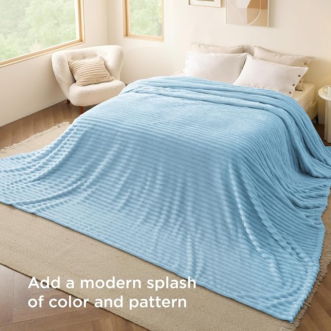 Bedsure Soft Large Fleece Blanket for Bed Light Blue 120"x120" | Birthday Gifts for Women Mom Her, Warm Lightweight Cozy Fluffy Throw Blanket Sofa, Dorm Room Home Decor, Machine Washable