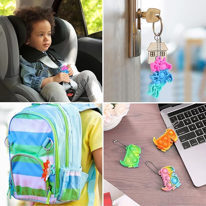 24 Pack Unicorn Dinosaur Party Favors for Kids Goodie Bags Stuffers Pop Fidget Toys Bulk Its,Unicorn Toys Pinata Stuffers Birthday Party Favors Small Kids Mini Classroom Prizes Pop Keychain It