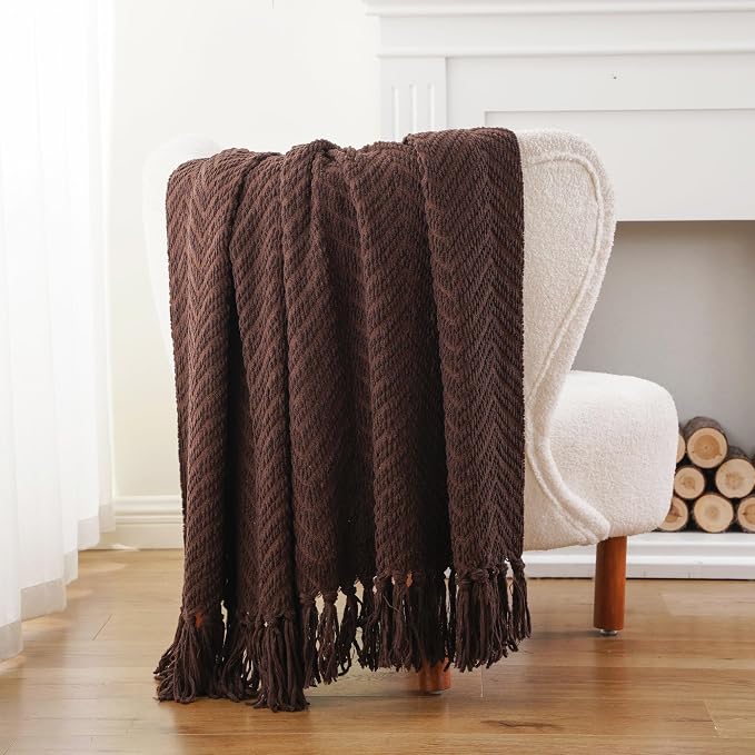 BATTILO HOME Dark Brown Throw Blanket for Couch, Super Soft Cozy Warm Chocolate Throw for Twin Bed, Living Room Chair Bed Sofa Home Decor, 60" x 80"