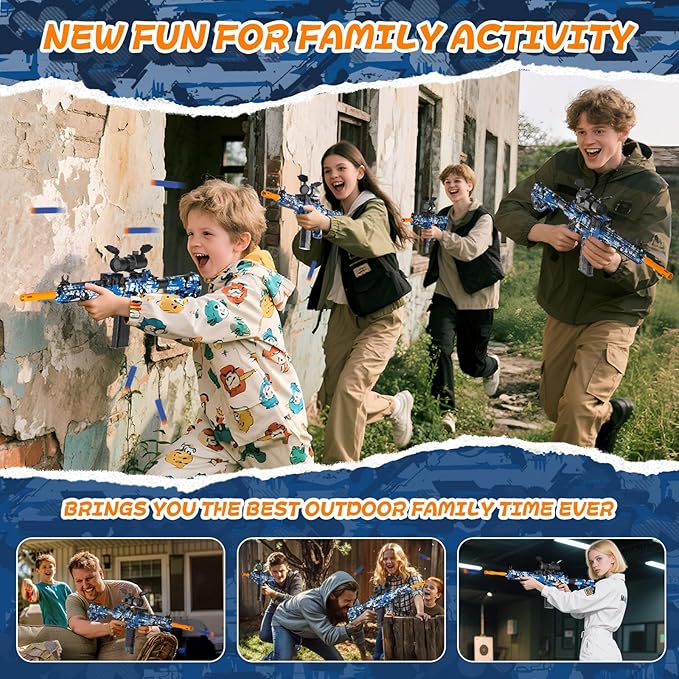 Automatic Toy Foam Blaster with Scope, Electric Toy Gun Dart Blaster with 120 Foam Darts for Guns, Goggles, Air Pocket Technology Outdoor Shooting Game Kids Toys for 8-12 Year Old Boys Girls - Blue