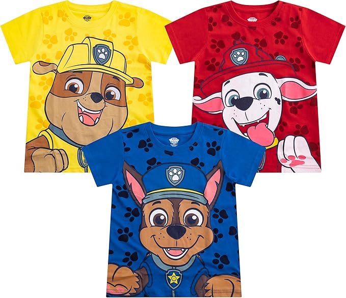 Paw Patrol Nickelodeon Boys 3 Pack Short Sleeve T-Shirt for Toddler and Big Kids