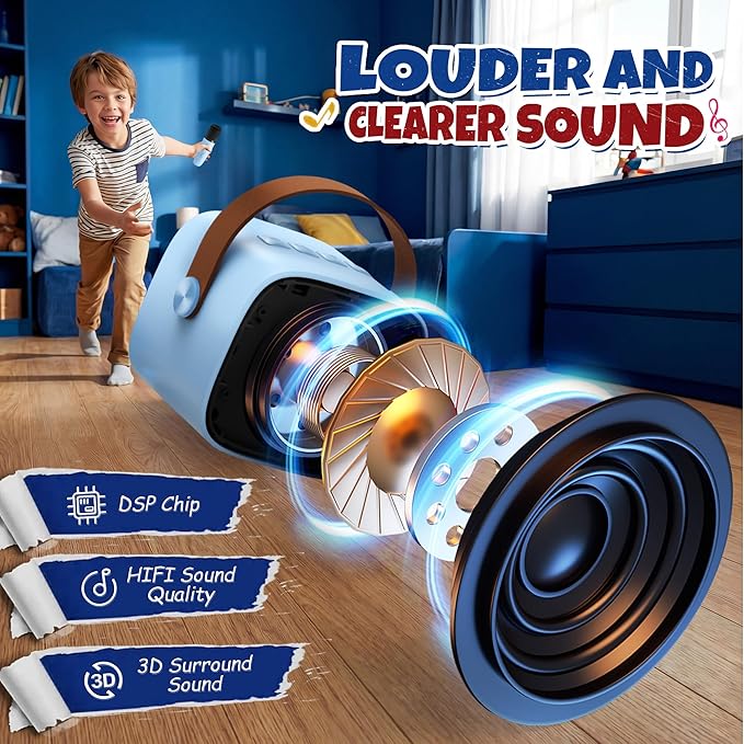 Karaoke Machine for Kids, Portable Mini Speaker with 2 Wireless Microphones, 2026 Top Birthday Toys Gifts for Boys Girls 3, 4, 5, 6, 7, 8, 9, 10, 11, 12+ Years Old Grandkids Family Party (Blue)