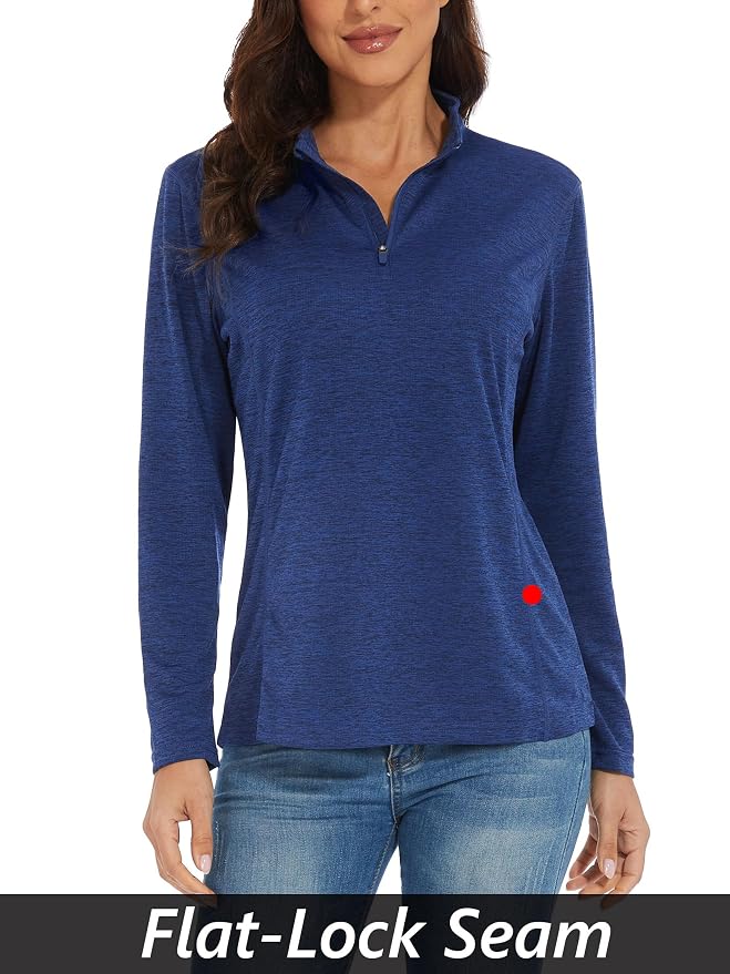 MAGCOMSEN Women's UPF 50+ Sun Shirts Long Sleeve 1/4 Zip Pullover Quick Dry Workout Hiking Tops Running Athletic Shirts