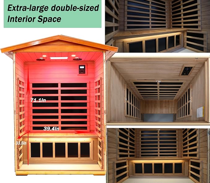 LTCCDSS Full Spectrum Ultra-Low EMF Outdoor Sauna 2-Person, Mahogany Far Infrared Saunas for Home, Near&Mid-IR Light, EMF 0.1-2mG, Bluetooth & Chromotherapy