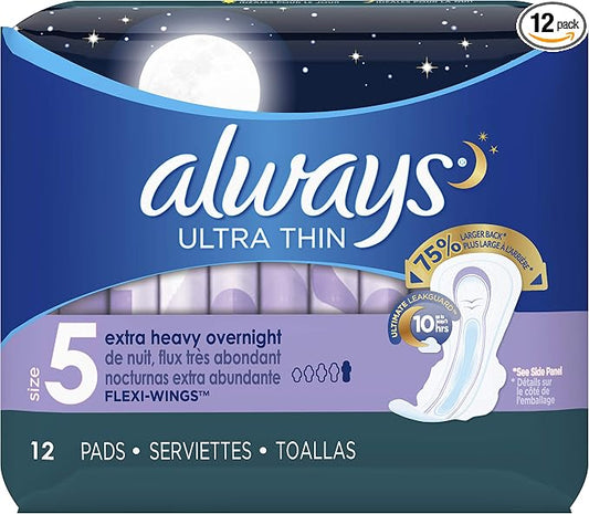 Always Pads Size 5 Ultra Thin 12 Count Xtra-Heavy Overnight
