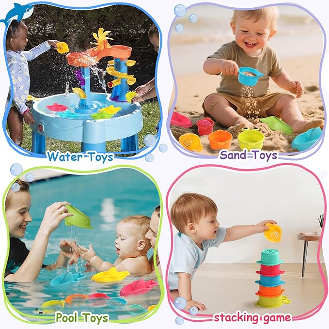 Baby Bath Toys for Kids Ages 1-3 11PCS Toddler Bath Toys Mold Free Bathtub Toys for 12+ Months Pool Water Table Beach Sand Toys Stacking Cups Floating Boats for 1 2 3 4 5 6 Years Old Girls Boys Gifts