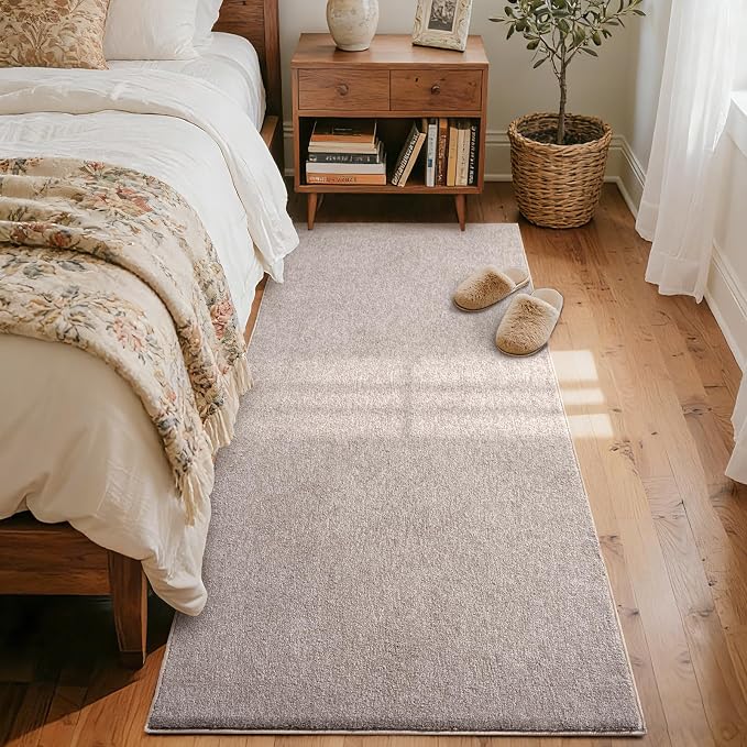 FinRèc 2x6 Washable Runner Rugs for Kitchen Hallway Bedroom, Low Pile Thin Rug Solid Color, Non-Slip Carpet Indoor for Home Decor (Oatmeal/White