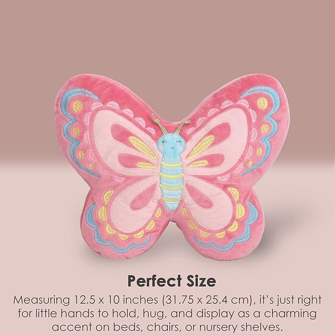MON AMI Sparkle Butterfly Decorative Plush Throw Pillow - 12.5x10”, Soft Cushion, Stuffed Toy Décor Gifts for Kids of All Ages, Nursery Décor