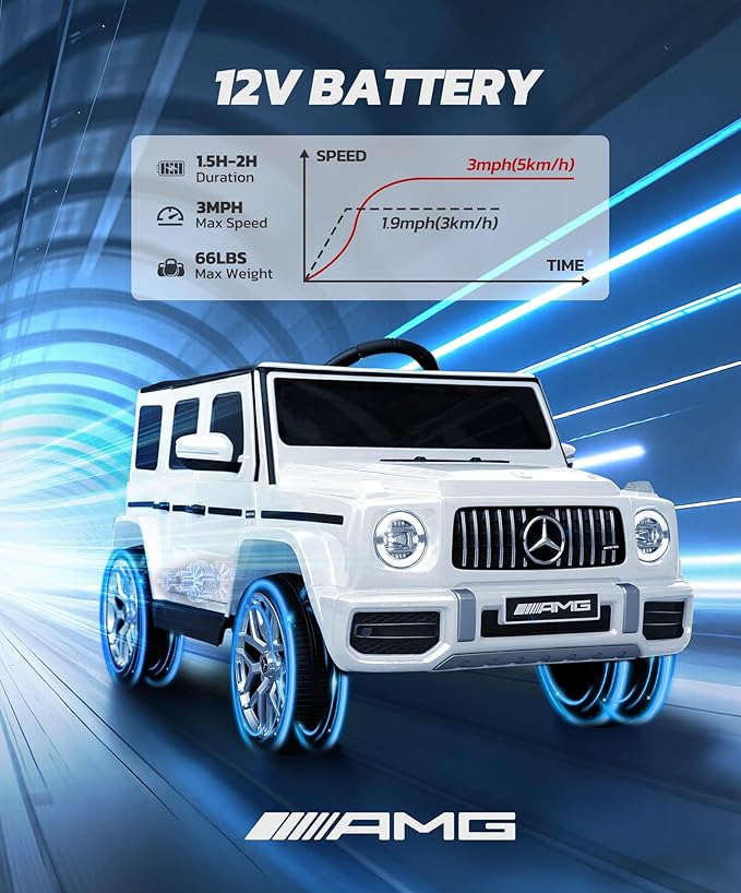 ELEMARA Licensed Mercedes-Benz AMG G63 Ride on Toys,Electric Car for Kids W/Parents Control,Electric Powered A Wagon Ride On Truck Toy,Spring Suspension,Bluetooth,Flickering Lights/LED Lights, White