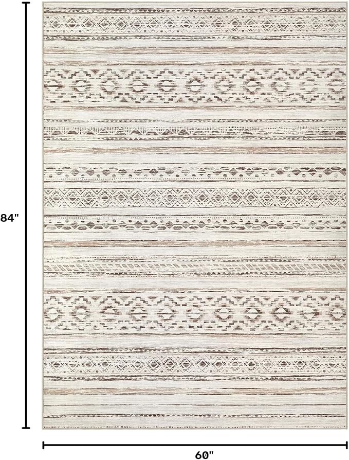 cotiled 5x7 Area Rugs Living Room Rug: Washable Boho Rugs with Non Slip Backing Large Soft Indoor Stain Resistant Carpet for Bedroom Farmhouse Dining Room Lightweight Home Decor Cream Brown