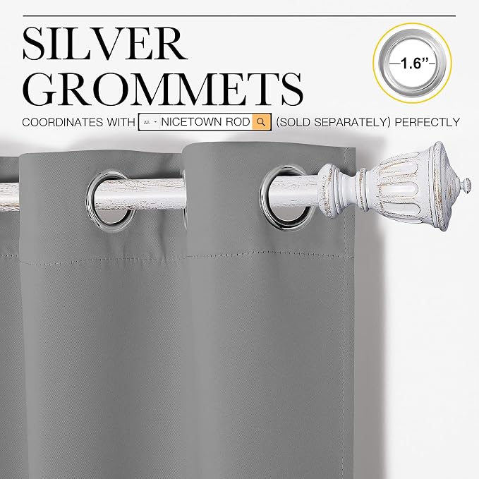 NICETOWN Silver Grey Blackout Curtain Panels for Bedroom, Thermal Insulated Grommet Top Blackout Draperies and Drapes for Basement (2 Panels, W34 x L45-inch)