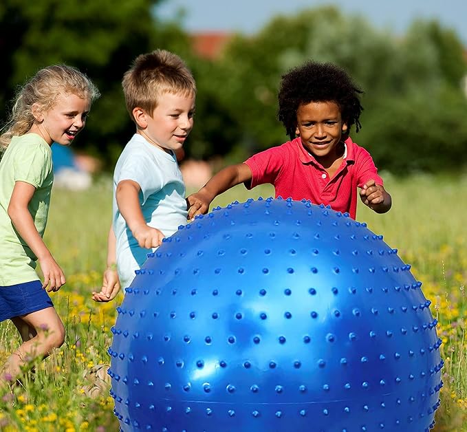 Large Sensory Massage Ball for Kids, 2 Pack 33.5" 85CM Macaron Blue Bouncy Exercise Balls for Toddlers, Big Inflatable Toys with Tactile Spikes, Outdoor Giant Yoga Balls, Large Beach Ball