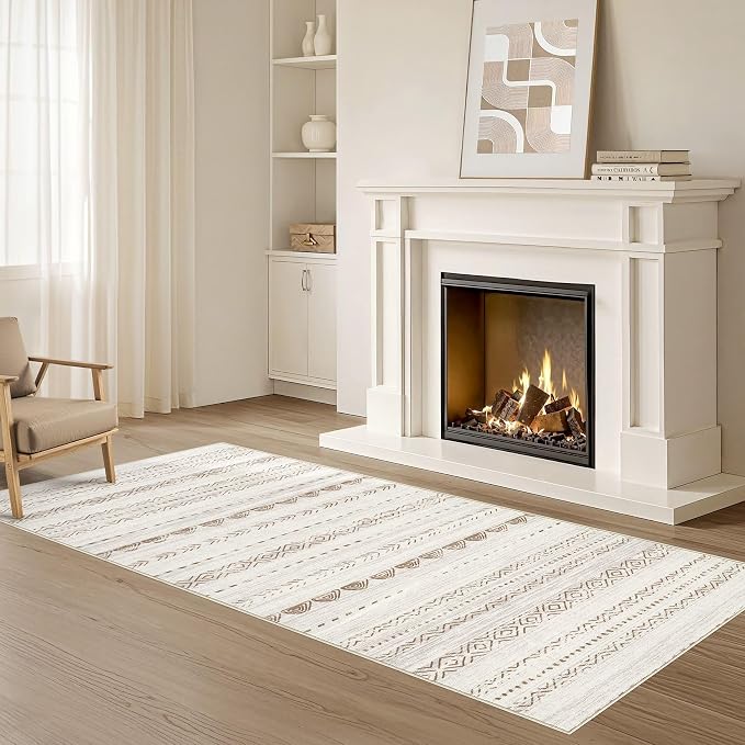 Nakagishi Boho 2x6 Runner Rug Machine Washable Rugs Non Slip Beige/Brown | Soft Underfoot, Stain Resistant, Carpet for Bedroom/Kitchen/Entryway/Hallway, Bathroom Pet & Kid Friendly Moroccan Farmhouse