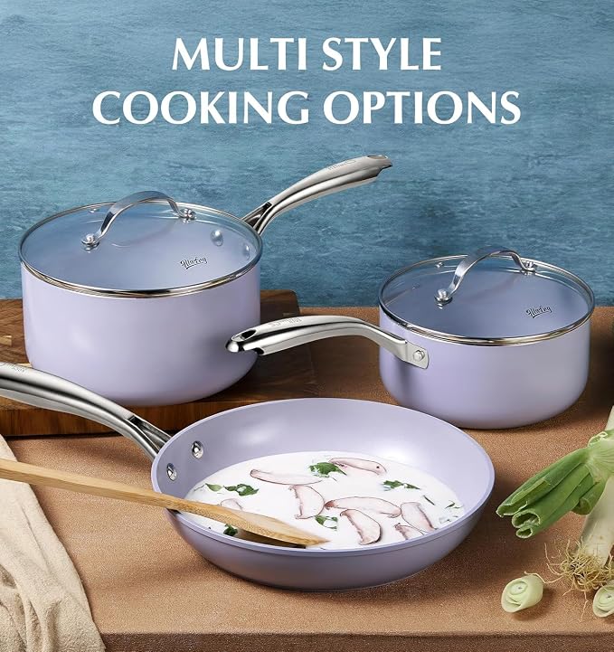 KOCH SYSTEME CS Frying Pan with Lid, 10 Inch Frying Pan with Nonstick Ceramic Coating, Nonstick Fry Pans with Lid, Oven Safe Skillet, Induction Compatible, Purple