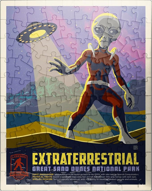 MyPuzzle Legends of The National Parks: Great Sand Dune's Extraterrestrials, Vintage Poster - Premium 100 Piece Jigsaw Puzzle for Adults