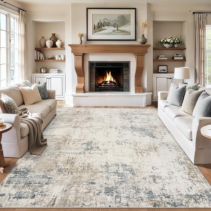 Area Rugs 10x12 Living Room - Washable Rug Modern Abstract Soft Large Neutral Non-Slip Carpet Indoor Floor Thin Carpets for Bedroom Dining Room Farmhouse Nursery Home Office Multi