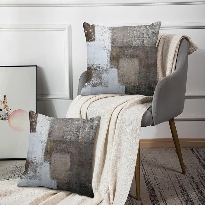 Emvency Throw Pillow Covers Set of 2, 20 x 20 Inch, Brown White and Grey | Abstract Modern Painting Outdoor Decorative Square Pillow Cases Couch Cushion Case for Couch Bed Sofa Living Room Home Decor