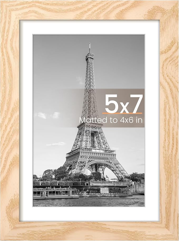 upsimples 5x7 Picture Frame, Display Pictures 4x6 with Mat or 5 x 7 Without, Wall Hanging Photo Frames, Natural Style, 1 Pack