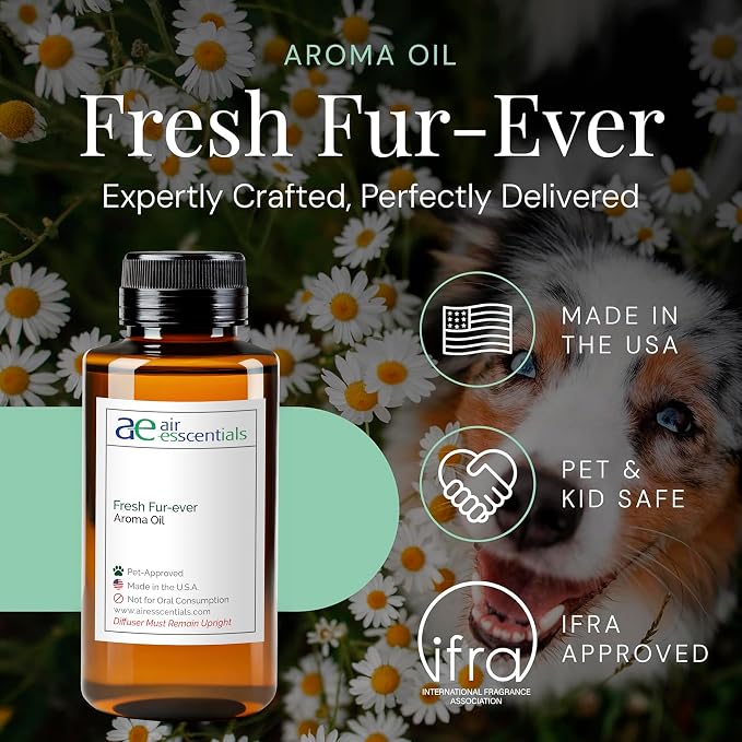 Air Esscentials Fresh Fur-Ever Aroma Oil - Pet-Preferred Pure Essential Oil for Scent Machines & Cold-Air Diffusers | Juicy Peach & Lemongrass | Floral Harmony | Soothing Sandalwood Finish | 300mL