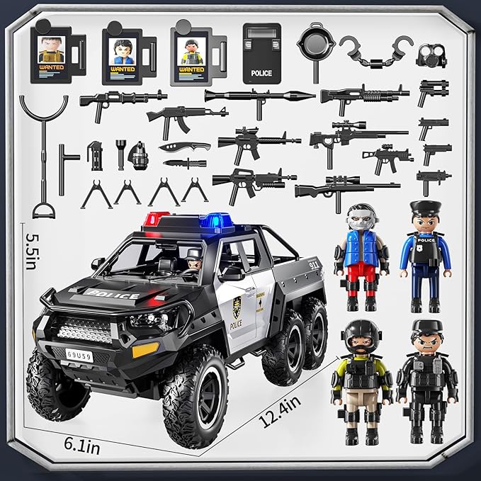 Police Car Toys for Boys 3-5, Play Vehicles for Boys Girls Ages 3-12 with Light and Sound, Role Playing Police Truck Toys, Toddler Truck Gifts for Kids Ages 4-8