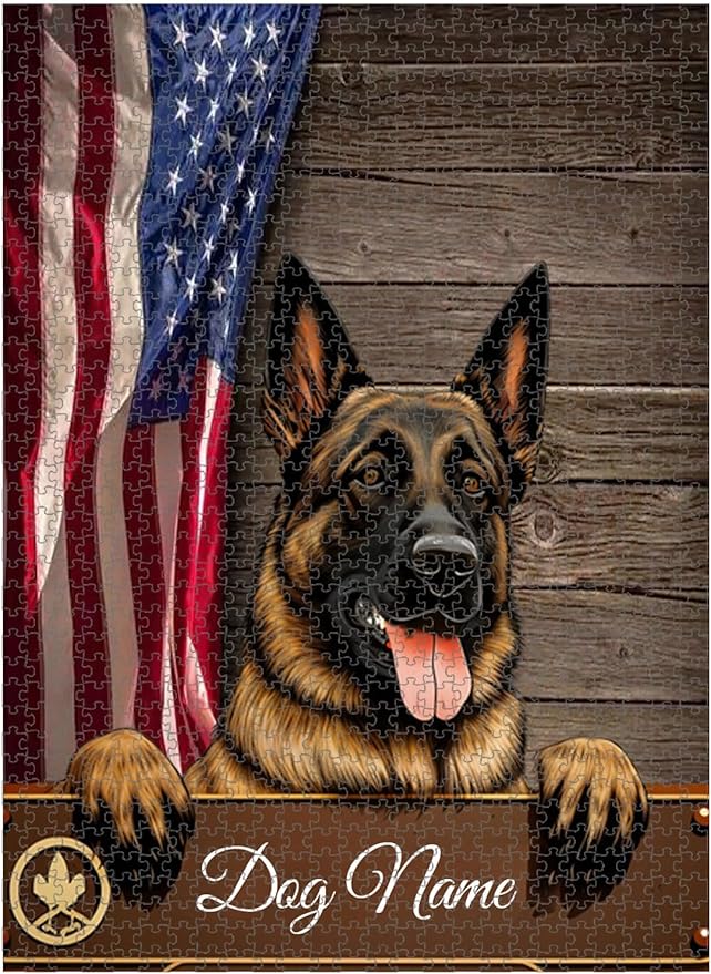 Custom Wooden Jigsaw Puzzles with Your Dog's Name on Belgian Malinois Art Print - 300 500 1000PCS Puzzles Game and Home Wall Decor