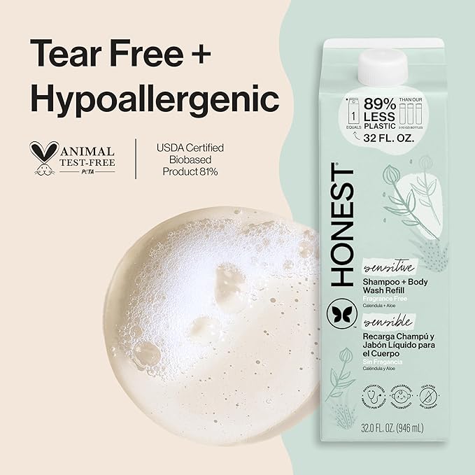 The Honest Company 2-in-1 Cleansing Shampoo + Body Wash, Gentle Enough for Baby, Dermatologist Tested, Tear-Free, Hypoallergenic, Fragrance-Free