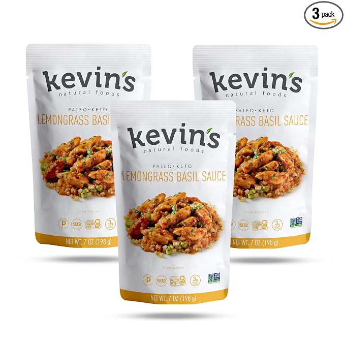 Kevin's Natural Foods Lemongrass Basil Simmer Sauce, 3 Pack | Keto and Paleo Stir-Fry Sauce, Gluten Free, No Preservatives, Non-GMO