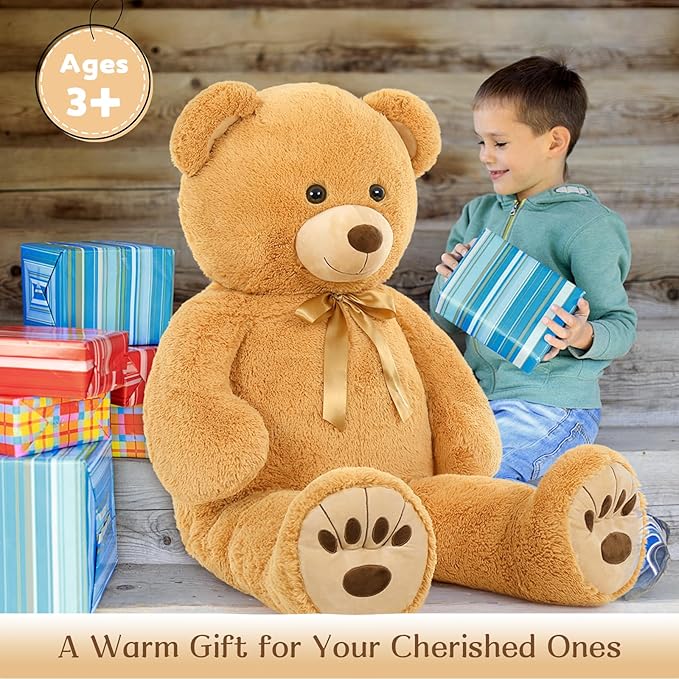 MorisMos Giant Stuffed Animal, Life Size Teddy Bear, 51in Large Cuddly Plush for Baby Shower, Birthday, Valentine (Light Brown)