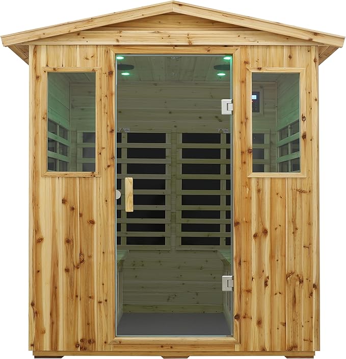 LTCCDSS Low EMF Outdoor Far Infrared Sauna 4-Person, Hemlock Wood Sauna for Home- Bluetooth Speakers, LED Reading Lamps, Chromotherapy Lights, 68.1 * 52.4 * 82.7 in