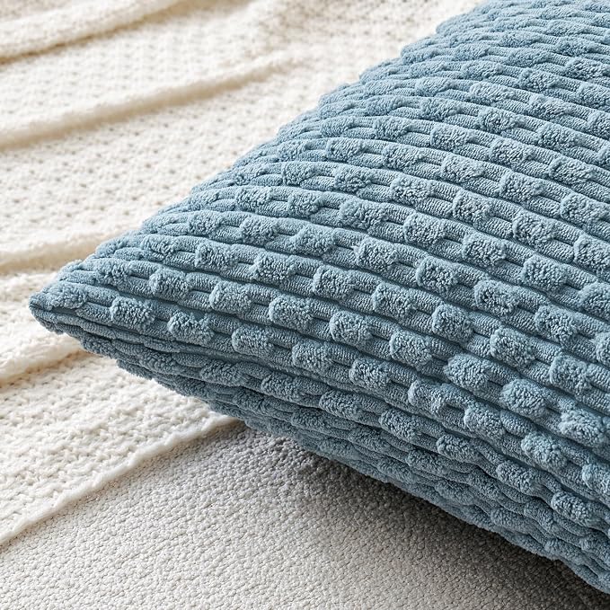 MIULEE Decorative Throw Pillow Covers 16x16 Blue Grey Textured Corduroy | Pack of 2 Striped Pillow Covers Modern Farmhouse Coastal Home Decor for Couch Bed Sofa Living Room