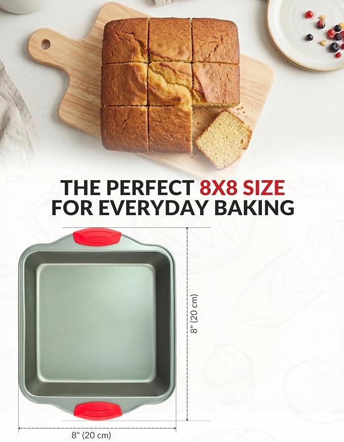 Boxiki Kitchen Non-Stick Steel 8x8 Square Baking Pan Durable, Convenient, and Premium Quality Non-Stick Baking Mold Bakeware.