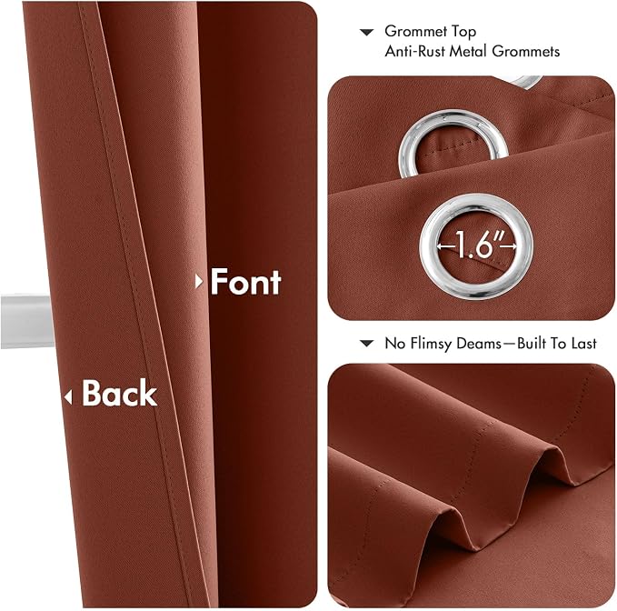 MIULEE Fall Blackout Curtains for Bedroom 2 Panels 40"x54" Long Terracotta | Thermal Insulated, Living Room Darkening Grommet Drapes, Noise Reducing, Light Blocking Window Treatments