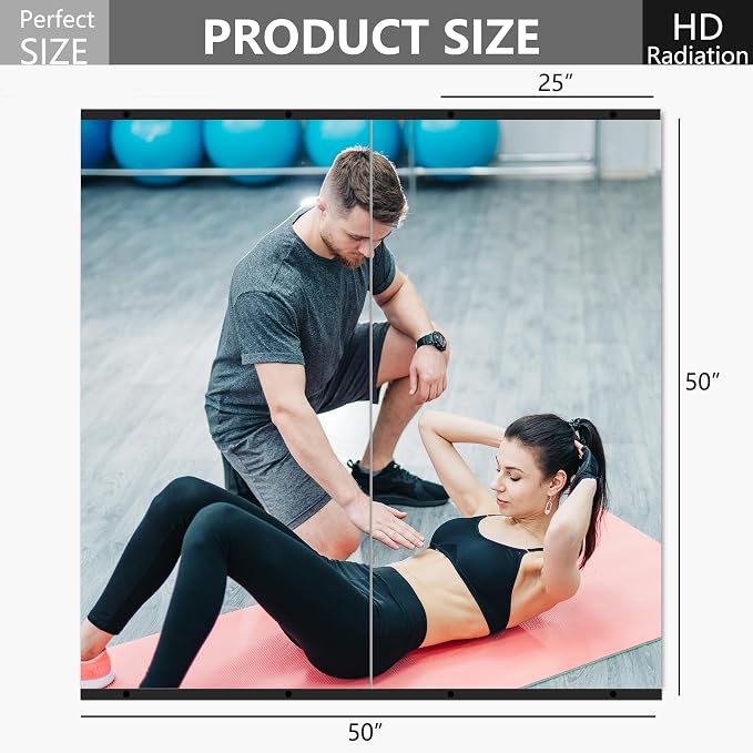 Home Gym Mirror for Wall, 48x28x2PCS Frameless Full Length Mirror, Black | HD Shatterproof Glass, Easy Wall Mount, Large Body Mirrors for Home Gym, Workout, Bedroom, Garage