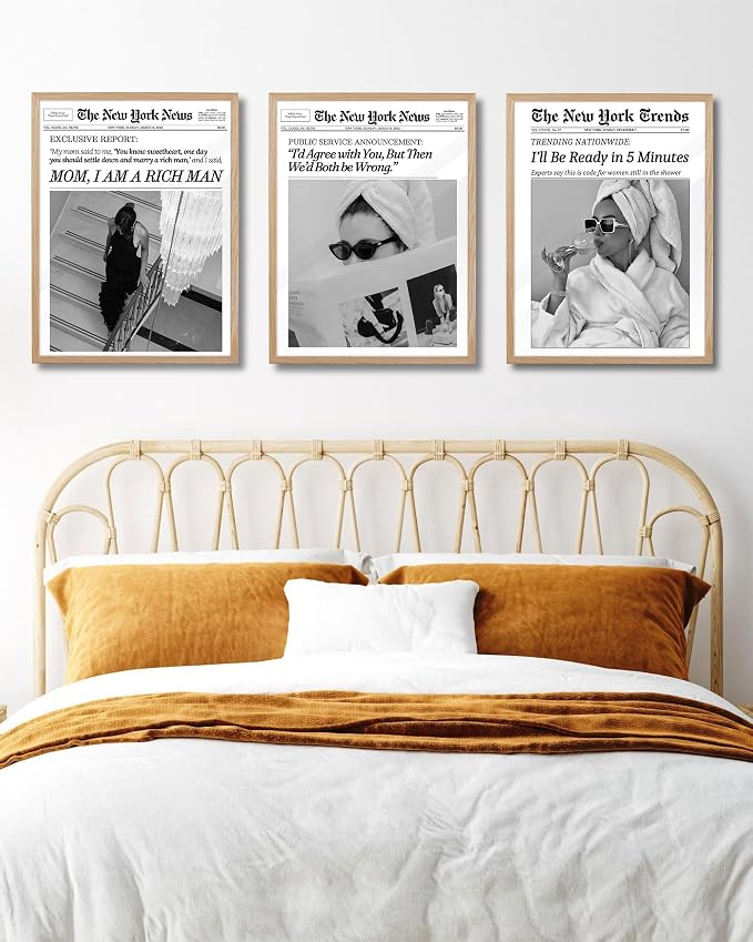 EcoHest 16x20 in I'll Be Ready in 5 Minutes Newspaper Framed Wall Art | Solid Oak Wood Frame with Canvas Wall Art, Feminist Newspaper Wall Decor for Bathroom, Bedroom, Apartment, Dorm Room, 1Pack