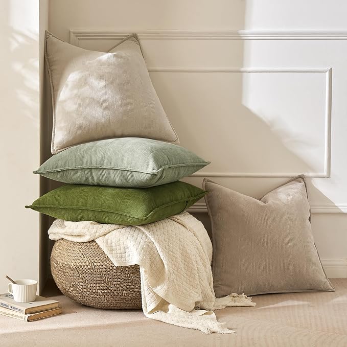 MIULEE Pack of 2 Moss Green Euro Shams Chenille Pillow Covers 26x26 Inch | Decorative Soft Couch Throw Pillows,Farmhouse Cushion Covers,Elegant Design for Sofa,Bed,Living Room,Summer Decor
