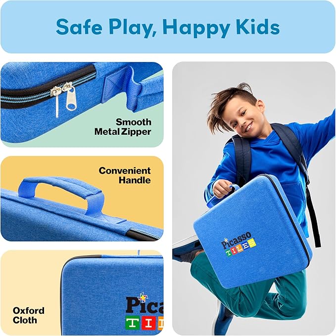 PicassoTiles Toy Carry Case Storage Box Organizer Portable Travel Bag in Water Resistant Oxford Cloth for Kids Magnetic Tiles STEM Construction Block Sets Accessories Character Action Figures PTA101