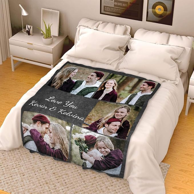 ICELIETE Custom Blanket with Picture Customized Fleece Photo Blanket for Couples Gifts Personalized Blankets and Throws Christmas Valentines Day Gifts for Boyfriend Girlfriend